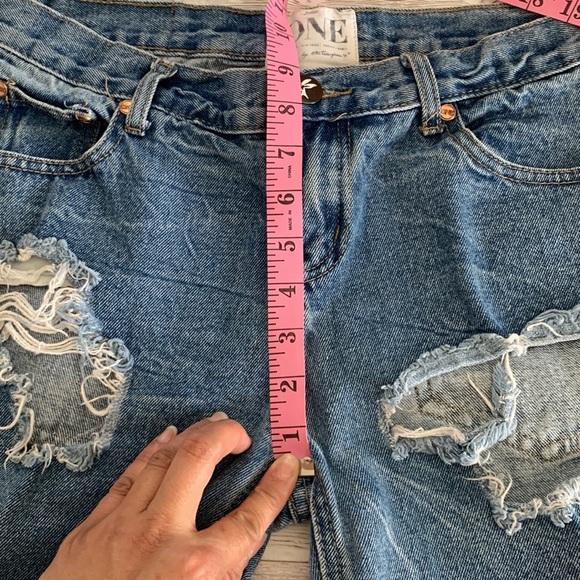 One Teaspoon Awesome Baggies Medium Wash Super Distressed Ripped Straight Jeans - Picture 12 of 14